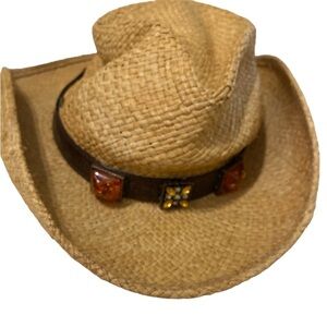 Scala nature fiber hat embellishments details western festival boho wome…